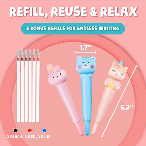 Image of BUNMO Slow Rising Squishy Pens for Kids, Kawaii Gel Pens with Squishy Tops, Cute Stationery for Girls, Fun School Supplies, Back to School Gifts, Trendy School Supplies 3 Pk Set