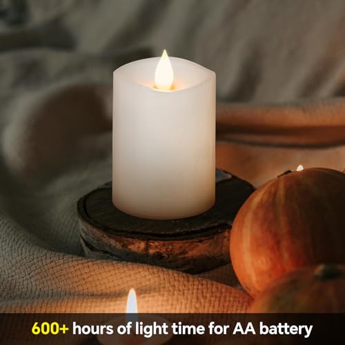 Image of 3x4 Flickering Flameless Candles Set of 1,Real Wax Pillar LED Battery Candles,with Timer,4 inch Flameless Candles with Remote,for Holiday Home Decor,White