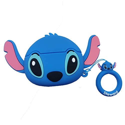 Compatible with Stitch AirPods Case Pro, Protective Silicone Cute Funny Kawaii for Stitch AirPods Case, Kids Teens Boys Girls Cartoon 3D Cover for AirPods Case Stitch with Ring (Big Ear Blue Stitch)