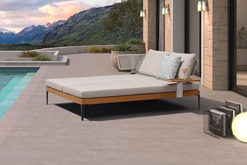 Image of PURPLE LEAF Patio Loveseat Sofa with Tray and Pillows, 2-Person Daybed