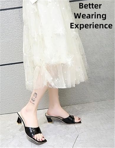 Women's Mule Sandals Open Square Toe Heels Chunky Block Heels Slip On Sandals For Summer2