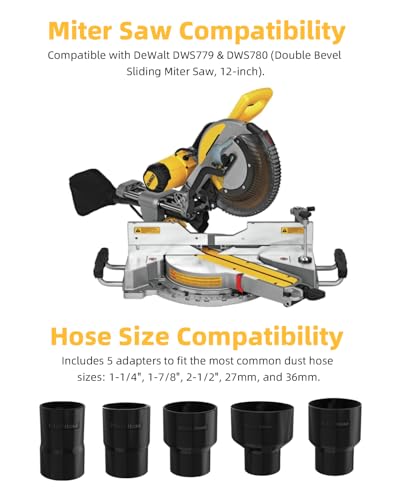 Dust Collection Port for DeWalt DWS779 & DWS780 Miter Saws - 5 Hose Adapters, Maximizes Dust Extraction for Clean Work Environment - Thumbnail 2
