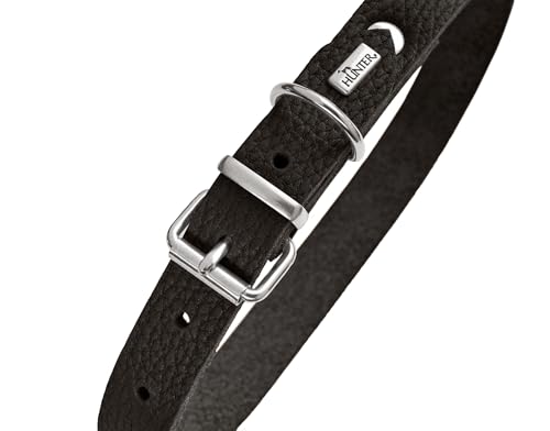 Hunter Hundehalsband Grenada aus Leder, Farbe: Schwarz, handgefertigt in Deutschland, für Training und Alltag, robust, komfortabel, Schlichtes, Elegantes Design, Größe: XS, Umfang: 24-28 cm