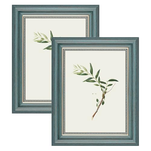 YoHyien Bilderrahmen Vintage 15x20 2er Set Retro Fotorahmen zum Aufhängen und Aufstellen Shabby Chic Postkarten Rahmen für Den Schreibtisch Picture Photo Frame for Wall (Grün 15 x 20 cm)