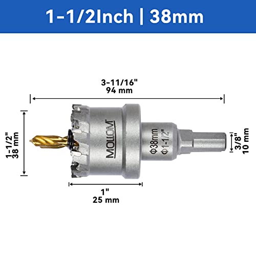 Mollom Heavy Duty Carbide Hole Saw, Hole Cutter Cuts Stainless Steel, Mild Steel, Iron, Copper, Brass, Plastic (1-1/2'' 38Mm) #TOP1