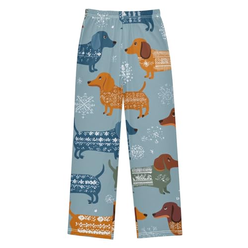 ZZXXB Dachshund Winter Snow Boys Long Pants Soft Trousers Elastic Waist Kids Lounge Bottoms with Pockets S-XL