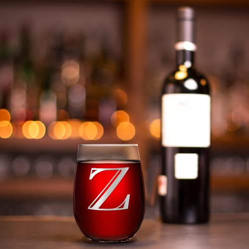 Cuptify Monogram Initial Letter Z Etched 17 Oz Stemless Wine Glass Engraved Personalized Gifts For Men And Women #TOP3