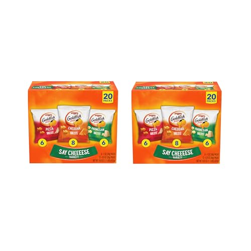 Image of Goldfish Crackers Say Cheeeese Variety Pack with Cheddar, Pizza and Parmesan, Snack Packs, 20 Ct (Pack of 2)