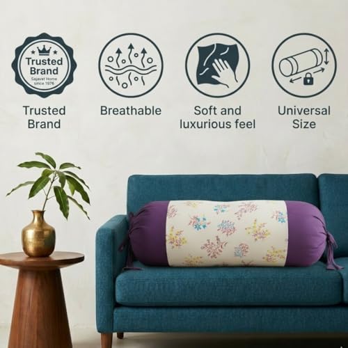 Image of SAJAVAT HOME Bolster Cover Pack of 2 | Printed Side Pillow Covers for Sofa, Bed & Diwan | 32x15 Inch Round Pillow Covers with Adjustable Ties (Purple Berry)