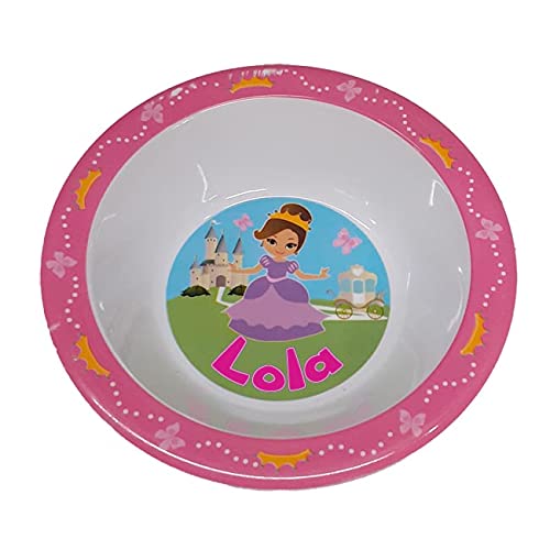 Childrens' Melamine Bowl - Princess Design - 53 Girls' Names Available (Lola)