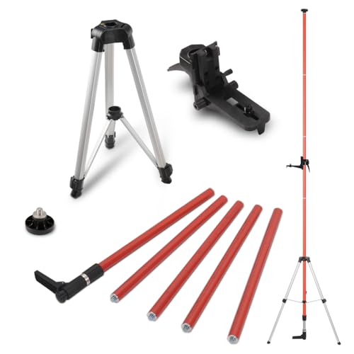 Fancyall Laser Level Pole with Tripod Telescoping Tripod 12 Ft./3.7M with 1/4-Inch by 20-Inch Lasers Mount for Rotary and Line Lasers Level 5/8-11 Adapter Nut Included Red