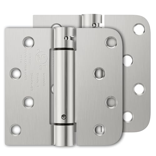 Luxbaro 2 Pack Self Closing Door Hinges 4 Inch Spring Loaded Hinges with Square & 5/8 Radius Corners Adjustable Tension for Garage Front Door for Left and Right Hand Door UL Listed