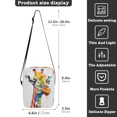 messenger bag for women crossbody shoulder bags women's crossbody handbags Adjustable Strap for School School- Giraffe Red Orange Colorful3