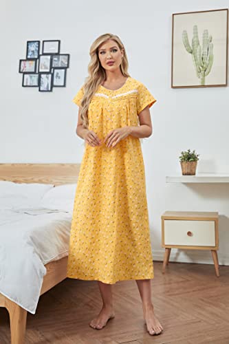 IZZY + TOBY Cotton Nightgowns for Women Long Lightweight Short Sleeves Ladies Soft Nightdress Pajamas2