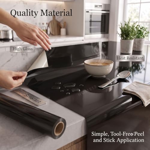 Image of HOME13 Glossy Black Wallpaper Peel & Stick Contact Paper Decorative Self Adhesive Vinyl Wallpaper for Kitchen Cabinet Furniture Countertop Waterproof (24inches By 240inches, Black Glossy)