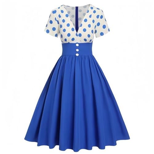 Rockabilly Kleider Damen 50er Jahre Polka Dots Cocktailkleid Vintage Swing A-Line Kleider Kurzarm V-Ausschnitt Festliche Abendkleider Knielang Tunika...