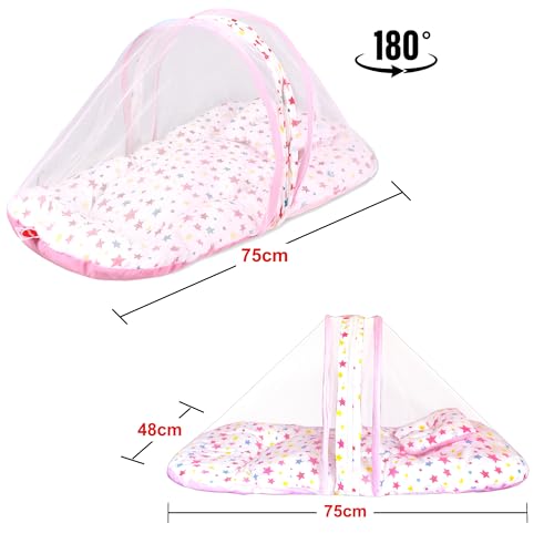 Image of VParents Joy Pink Cotton Bedding Set & Mosquito Net