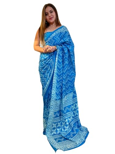 Sarei en pur coton bleu Shiv Textiles de taille standard pour femme