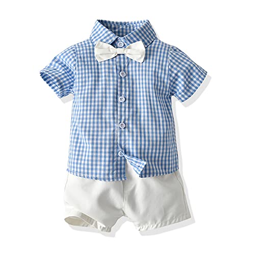 Image of Volunboy Baby Boy Formal Short Set Toddler Summer Gentleman Outfit Kid Short Sleeve Bowtie Shirt Suspender Shorts Suit