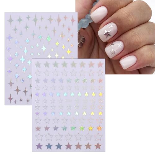 JMEOWIO 10 Sheets Moon Star Sun Nail Art Stickers Decals Self-Adhesive Silver Aurora Nail Supplies Nail Art Design Decoration Accessories - Image 6