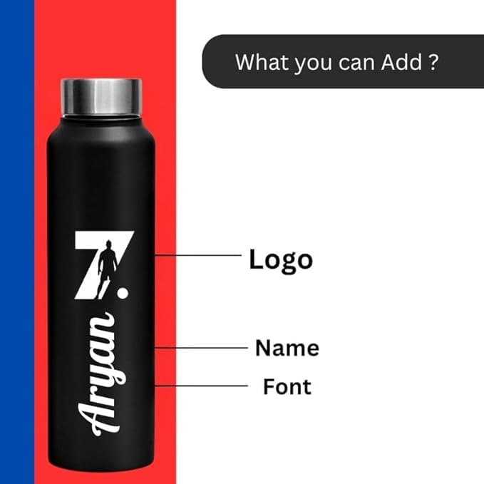 Image of CASPIAN / / / Asta Customised Stainless Steel Water Bottle 1L, Religious Symbol Print with Name - Spiritual Personalised Bottle for Temple, Office, Yoga & Corporate Gifting (Black)