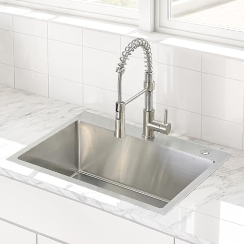 HOTIS 24 x 18 Inch Drop In Kitchen Sink, Overmount 304 Stainless Steel RV Laundry Utility Sink, Topmount Extra-thick 16 Gauge Brushed Nickel Single Bowl Sink with Dish Grid & Drain by HOTIS HOME - Used condition - Image 8