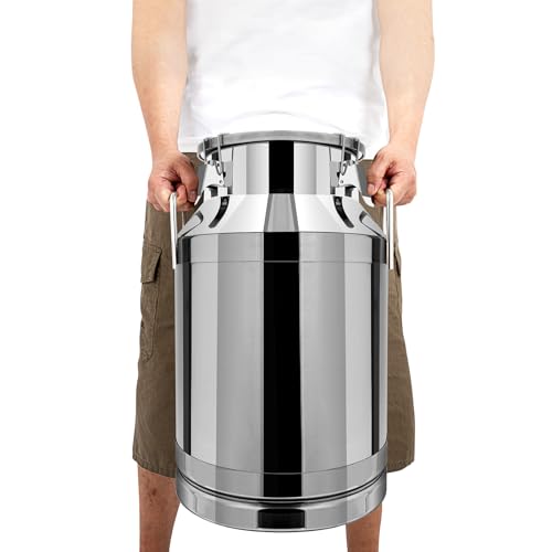 40L Stainless Steel Milk Bucket with Lid, Airtight Milk Storage Transport Can, Wine Pail Bucket Tote Jug Pot Oil Liquid Storage Barrel with 2 Handles for Storing Oil, Ghee, Water, Cheese, Cream