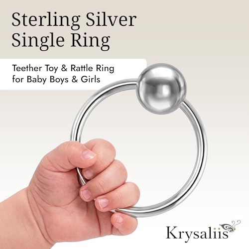 Image of Baby Teether Rattle Ring for Boy and Girl, 925 Sterling Silver, Newborn Gifts for Babies 0-12 Months, Non-Tarnishing, Beautiful Box Packaging, Custom Engraving Available