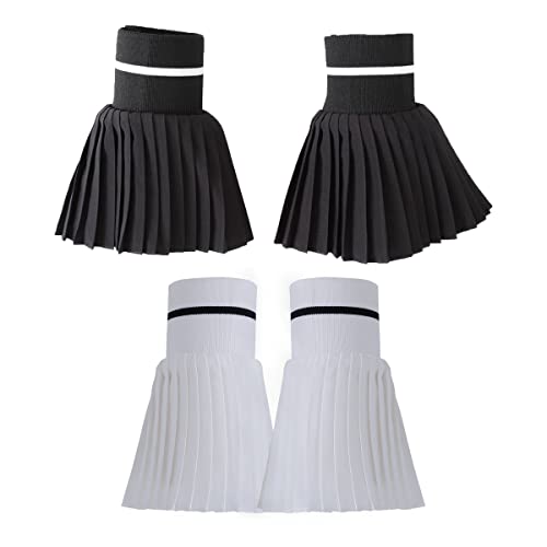 JOIZPAPA 2 Pairs Wrist Cuffs for Women's Fashion Pleated Horn Cuff Detachable Shirt Fake Sleeve Cuffs Sunscreen Decorated Accessories Black and White