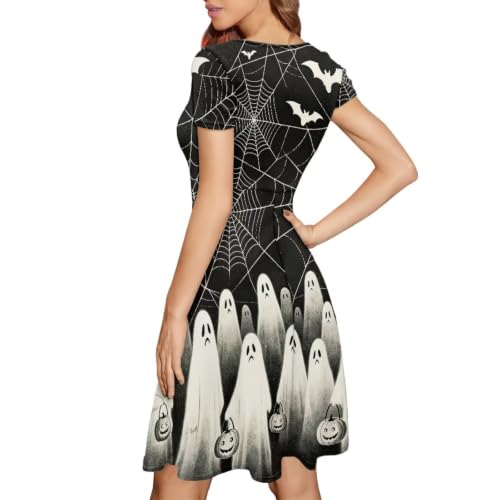 Image of HUGS IDEA Womens Puffy Swing Midi Dress Round Neck Short Sleeve Party A-Line Dresses