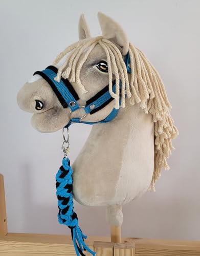 Ensemble Hobby Horse Licol A3 et attache en corde - Noir et Turquoise