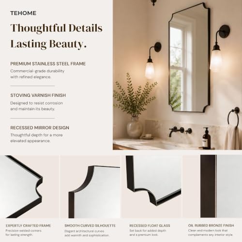 Image of TEHOME Oil Rubbed Bronze Bathroom Vanity Mirror, Dark Bronze Asymmetrical Bathroom Mirrors, 24x36''