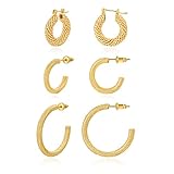 3 Pair Chunky Gold Hoop Earrings for Women,Small Gold Hoop Earrings,14k Gold Hoop Earrings,Gold Hugg