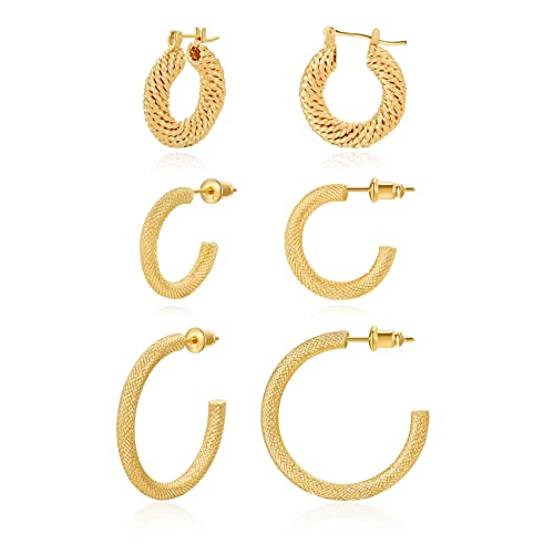 3 Pair Chunky Gold Hoop Earrings For Women,Small Gold Hoop Earrings,14K Gold Hoop Earrings,Gold Huggie Earrings,Gold Plated Hoop Earrings #TOP8