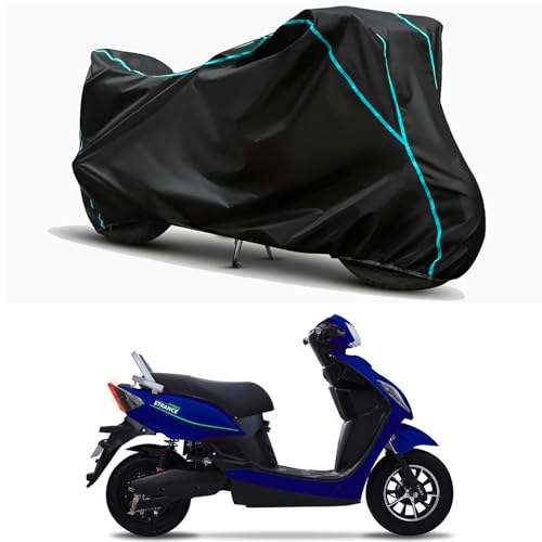 Image of Waterproof Bike Body Cover Compatible for | Pure EV ETrance+ | Taffeta Fabric, Sky Piping Design, Bottom Elastic Fit | Dustproof, Sun UV & Rain Protection for All Weather.