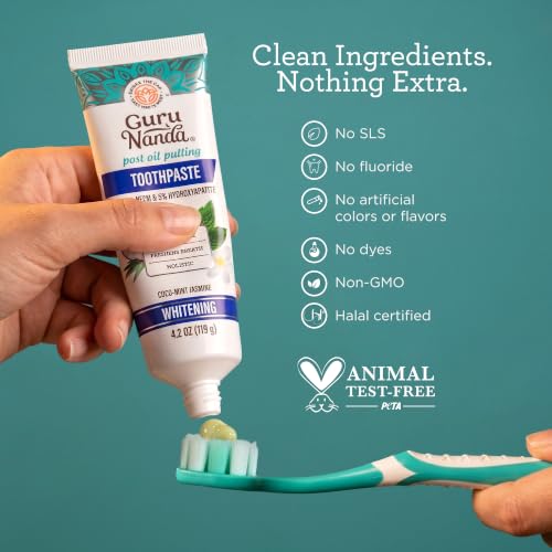 Image of GuruNanda Hydroxyapatite Toothpaste, SLS & Fluoride Free, Whitening Toothpaste - Freshens Breath, Fights Plaque - Natural CocoMint Jasmine Neem