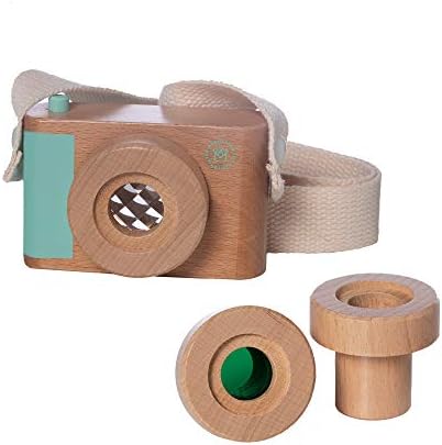 Manhattan Toy Natural Historian Wooden Camera Pretend Time Play with Clear, Green & Kaleidoscope Lenses