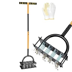 Manual Lawn Aerator Tool with 16 Steel Spikes, Adjustable T-Handle Hand Aerator Lawn Tool with 4-Spring Self-Cleaning Design for Soil Loosening & Grass Root Growth in Lawn, Garden & Backyard