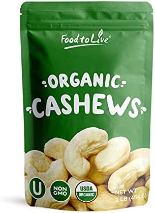 Organic Cashews, 1 Pound – Whole, Size W-240, Unsalted, Non-GMO, Kosher, Raw, Vegan, Bulk