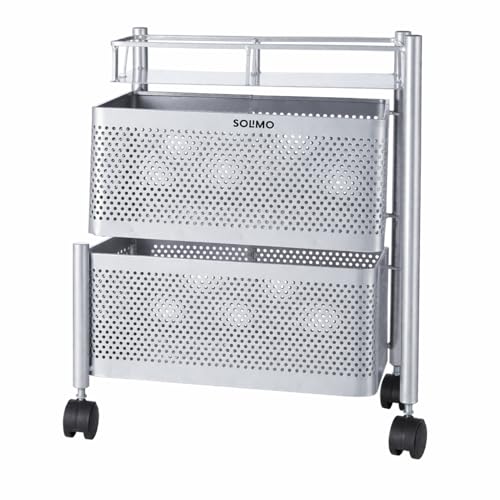 360° Revolving Preassembled Heavy-Duty 2 Layer Square Portable Trolley with Wheels | Multipurpose Storage Racks | Books, Fruits and Vegetables (Matte,