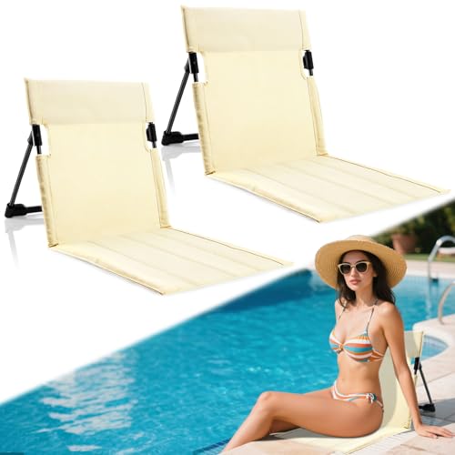 NamcheBarwa 2 Pack Foldable Pool Side Chairs, Poolside Chairs for Edge of Pool Portable Camping Folding Chair,Beach Chair with Backrest for Pools and Camping Beach (Beige)