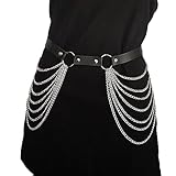 HILEYOLLA Damen Harness Leder Sexy Punk Taillenketten Punk Leder Bein Harness Body Geschirre Einstellbare Sexy Oberschenkel Ketten Strand Rave Party Nachtclub Taille Gürtel Körper Harness