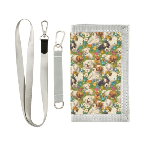 Wusikd Funny Dogs Kids Wallet for Boys Girls Flowers Daisy Toddler Trifold Wallet Novelty Wallet for Teens Women Men