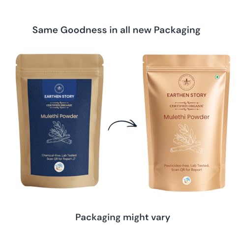 Image of Earthen Story Certified Organic Mulethi Powder (200g) | Lab Tested for 192 Pesticides | Pure Liquorice Root (Yashtimadhu) for Throat, Digestion & Skin Brightening | Vegan, Non-GMO