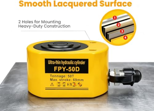 Image of Jooptoolwook 50T Multi-Section Low Profile Hydraulic Ram Jack, 2.59 inch Stroke Portable Mini Hydraulic Lifting Cylinder for Machinery, Bridge & Construction Industry