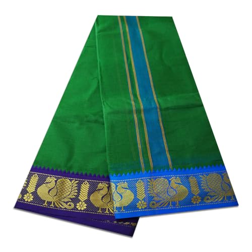 Image of vimayam pure cotton 3 inch border colour dhoti 9X5(Assorted Border design and colours)