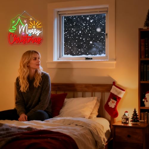 Image of Merry Christmas Tree Neon Sign Dimmable With Christmas Tree and Sun Star Neon Signs Vibrant LED Neon Glowing Sign for Wall Decor Window Man Cave Bedroom Wedding Bar Party Gift New Year
