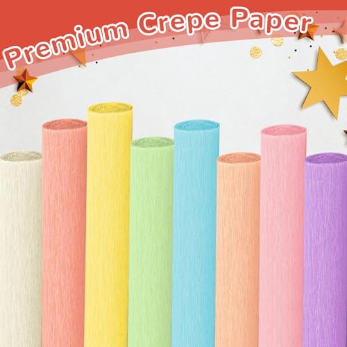 Crepe Paper Streamers 8 Rolls, 10 x 98Inch 8 Pastel Colors Crepe Paper Sheets for DIY Gift Colourful