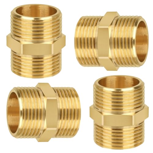 SKJJM 4 Stück Doppelnippel G1\Zoll (Ø 32.5mm) Messing Außengewinde, Doppelnippel Sechskant G1\ AG/AG, Robust und Rostfrei, Messing Gewindefitting Fittings für Trinkwasser Geeignet, Wasserrohr