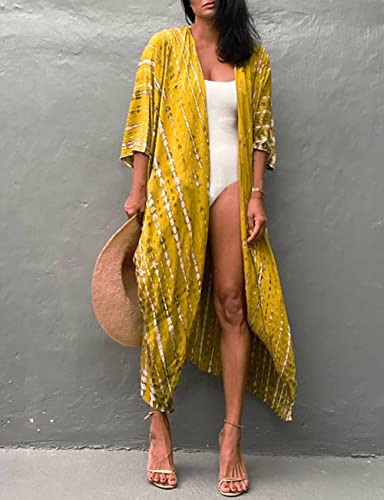 Image of Bsubseach Stylish Tie Dye Open Front Long Kimono Swimsuit Coverup for Women | Loose Fit Boho Style Bathing Suits Cardigans,Summer Causal Resort Wear
